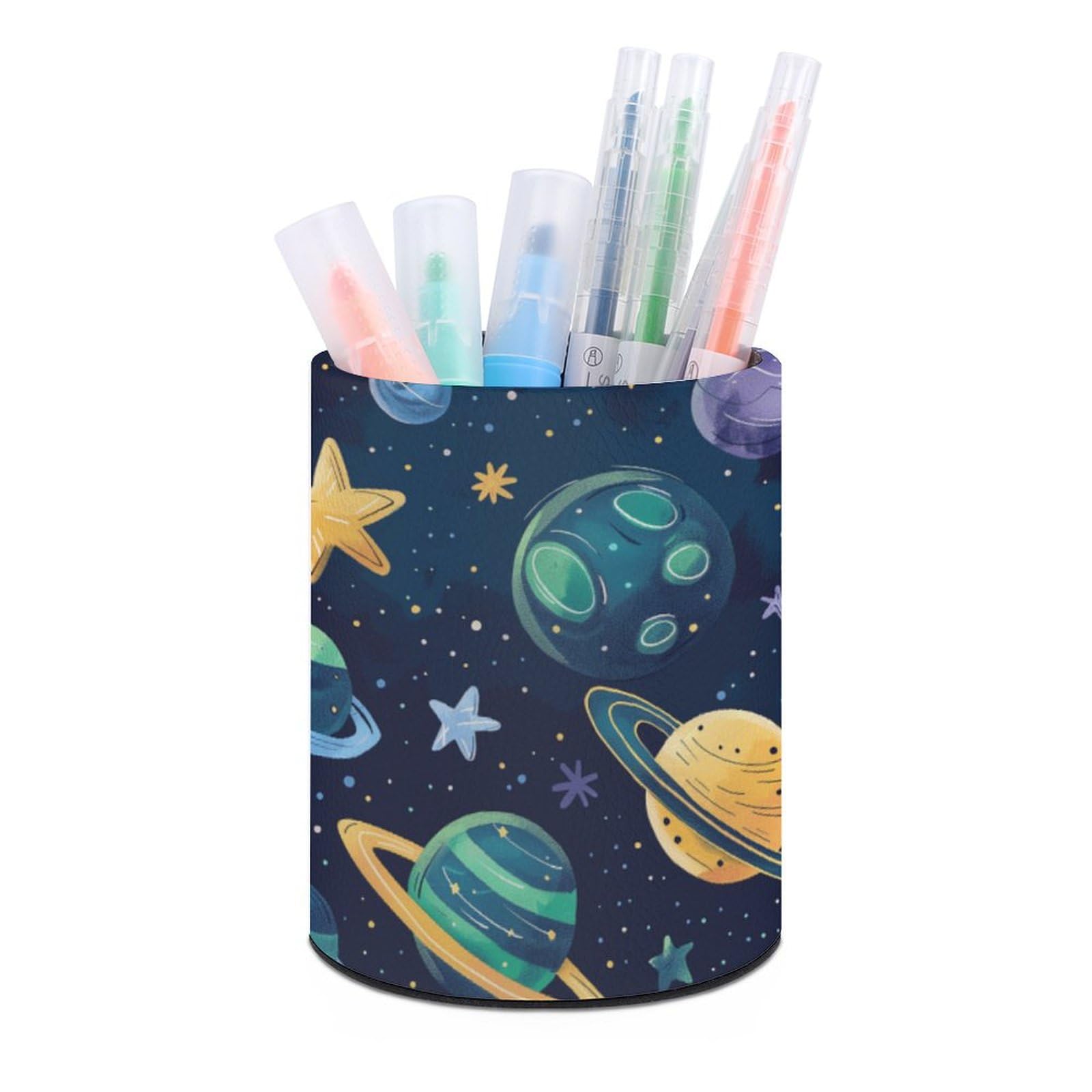 JTREHY - Round pen holder, cartoon design, printed space design for makeup at home, office, dressing table