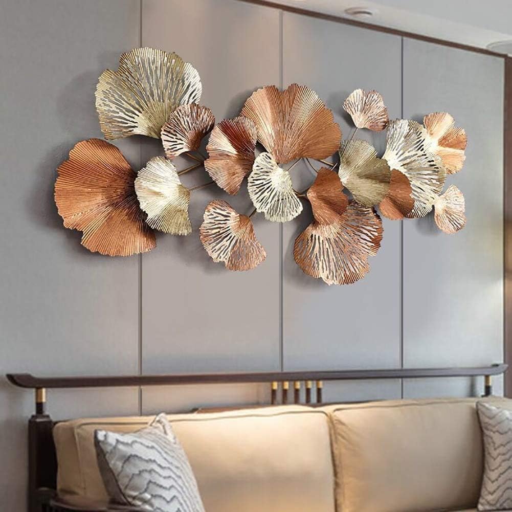 Foglia di Ginkgo Dorata, Grande Quadro Decorativo da Parete, Quadro in Metallo, Decorazione da Parete in Metallo 3D, Arte, Sculture da Parete, Arredamento per la Casa, 136 cm