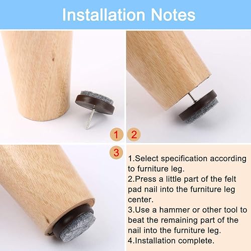 Miniatura 7 de uxcell Almohadillas de fieltro para clavos en muebles, protector para patas de mesa, 0.551 in de diámetro, color marrón, 60 unidades