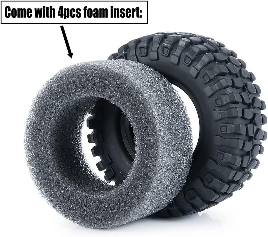 RCLIONS 4pcs RC Micro Beadlock Wheel Rims & Rubber Tires for All 1/24 Axial SCX24 AXI00001 C10,AXI00002 JLU CRC,AXI90081 Deadbolt RC Crawler Truck Car
