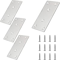 Vista 8 de 4 piezas soportes rectos planos de metal, placa de reparación de acero inoxidable de 5'' x 1.9'' (largo x ancho), soporte de unión de conectores