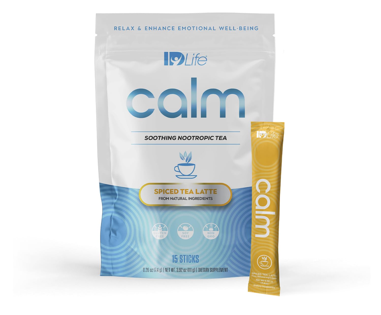 Calm - Cognitive Support Powder with Adaptogenic Blend for Concentration and Emotional Well-Being - 15-Day Supply, 15 Sticks per Bag