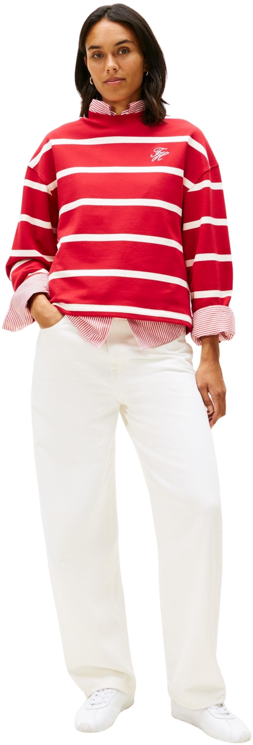Tommy Hilfiger Damska bluza TH SCRIPT MDRN TERRY SWTSHRT WW0WW48431, czerwona (Primary Red/Calico Stp), XXL, Czerwony (Primary Red/Calico Stp), XXL