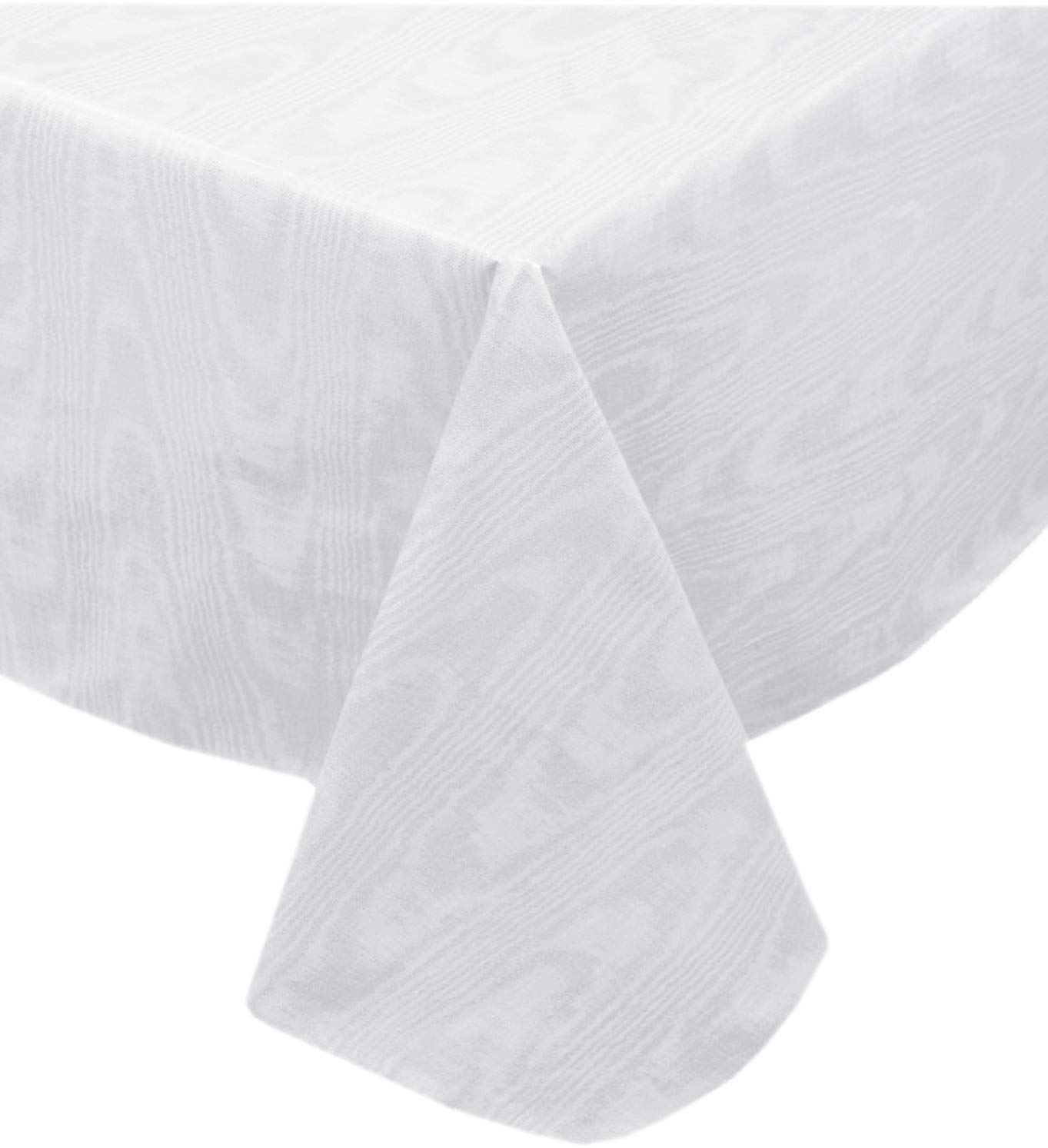 NewbridgeSilvery White Moire Wavy Solid Color Print Heavy Weight Vinyl Flannel Backed Tablecloth, Indoor/Outdoor Vinyl Tablecloth with Flannel Backing, 52” x 70” Oblong/Rectangle