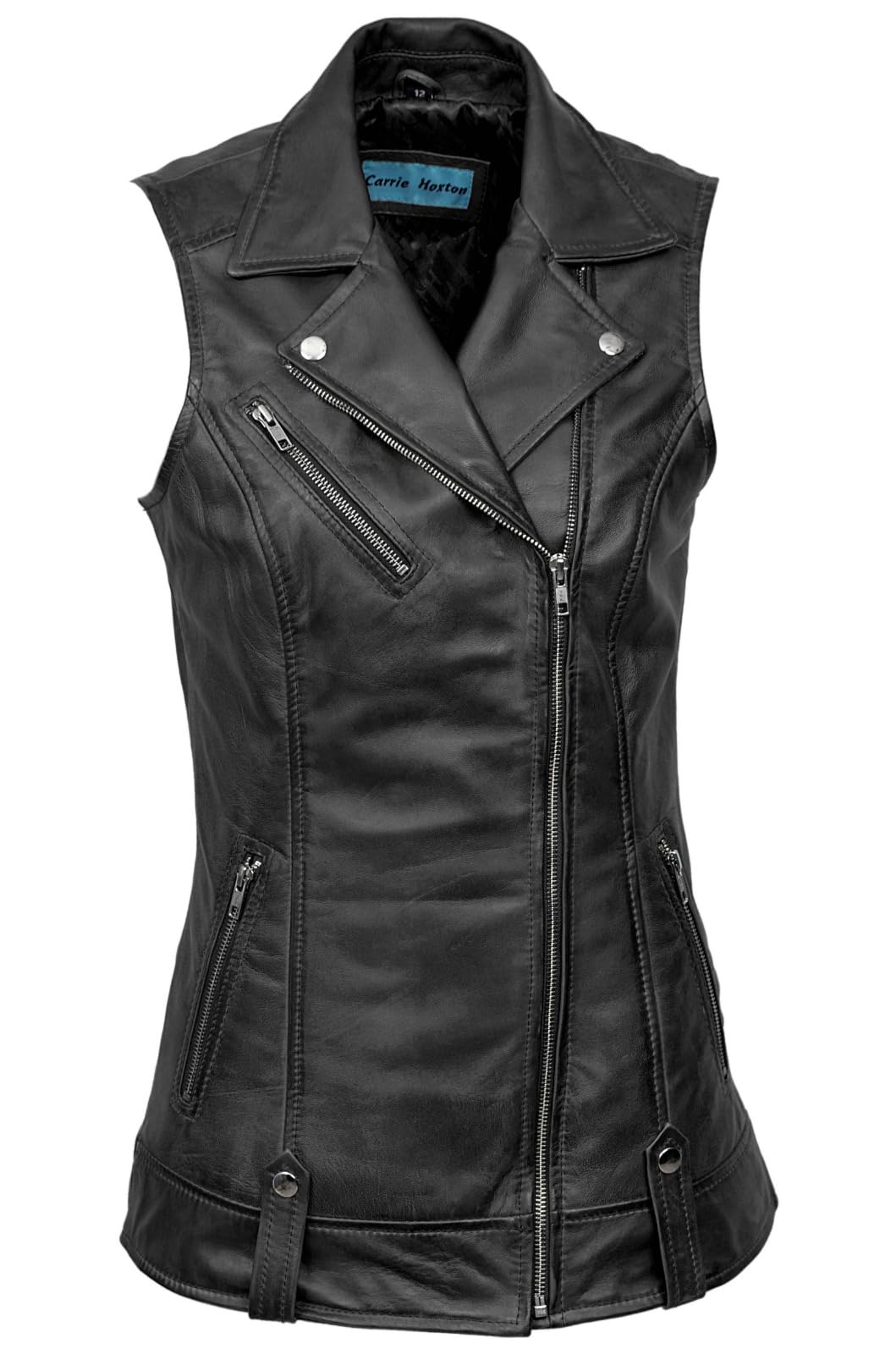 Ladies Brando Waistcoat Black Punk Biker Style Motorcycle Leather Jacket (10)