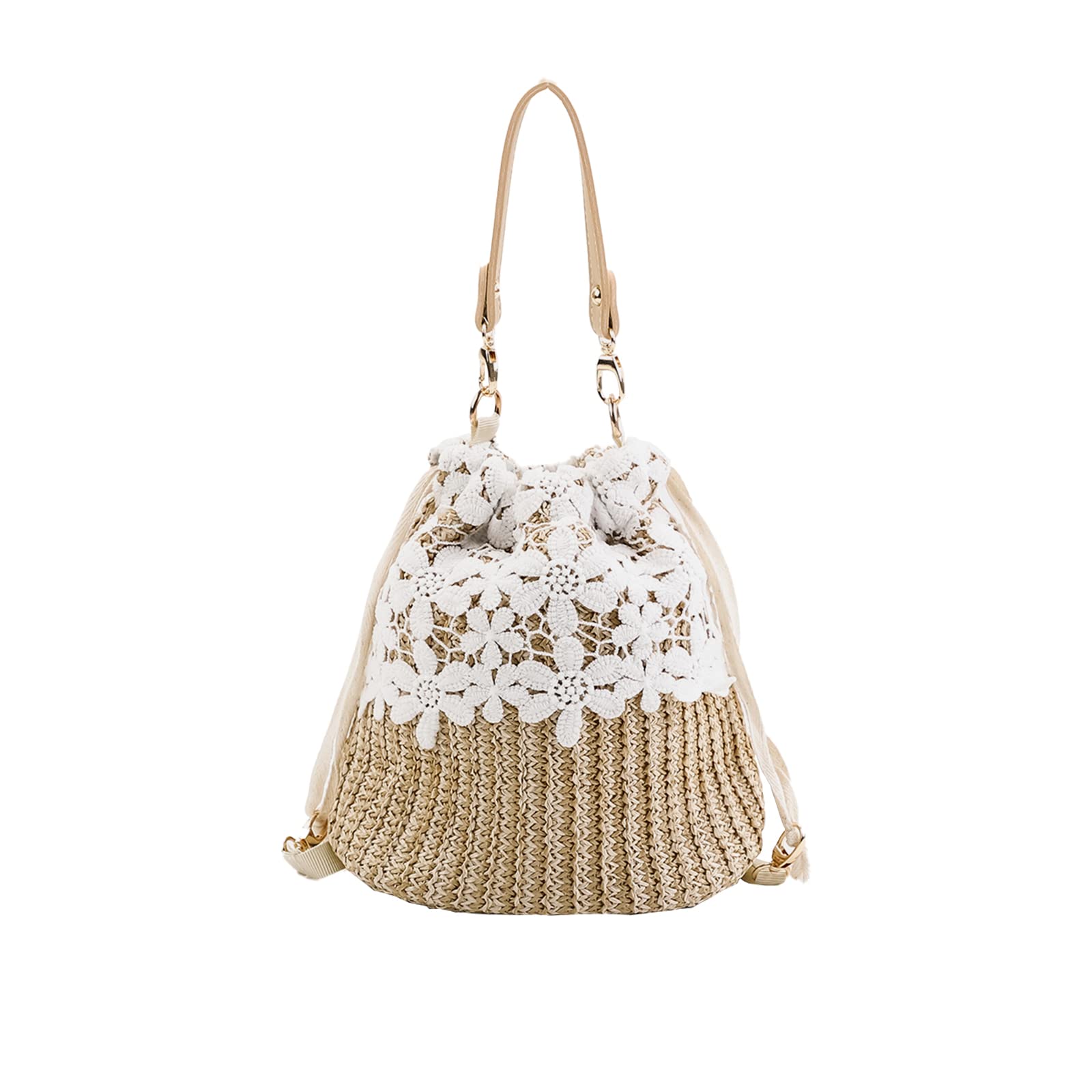YAHUANStraw Purses For Women Straw Handbag With Flower Lace Crochet Tote Bag Woven Straw Bags Crossbody Bags For Women