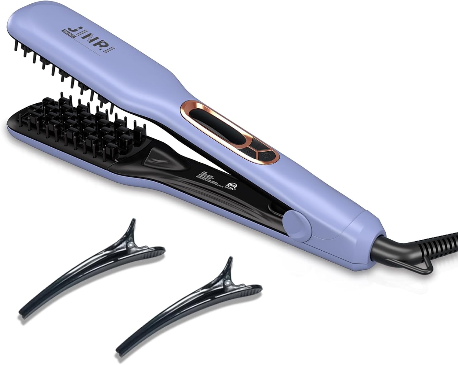 JINRI Hair Iron, Temperature Display, 275°F - 425°F, Serrated Plates for Root Lift, 360° Swivel Cord, Purple & Easy-Use Styler for Fluffy Hair