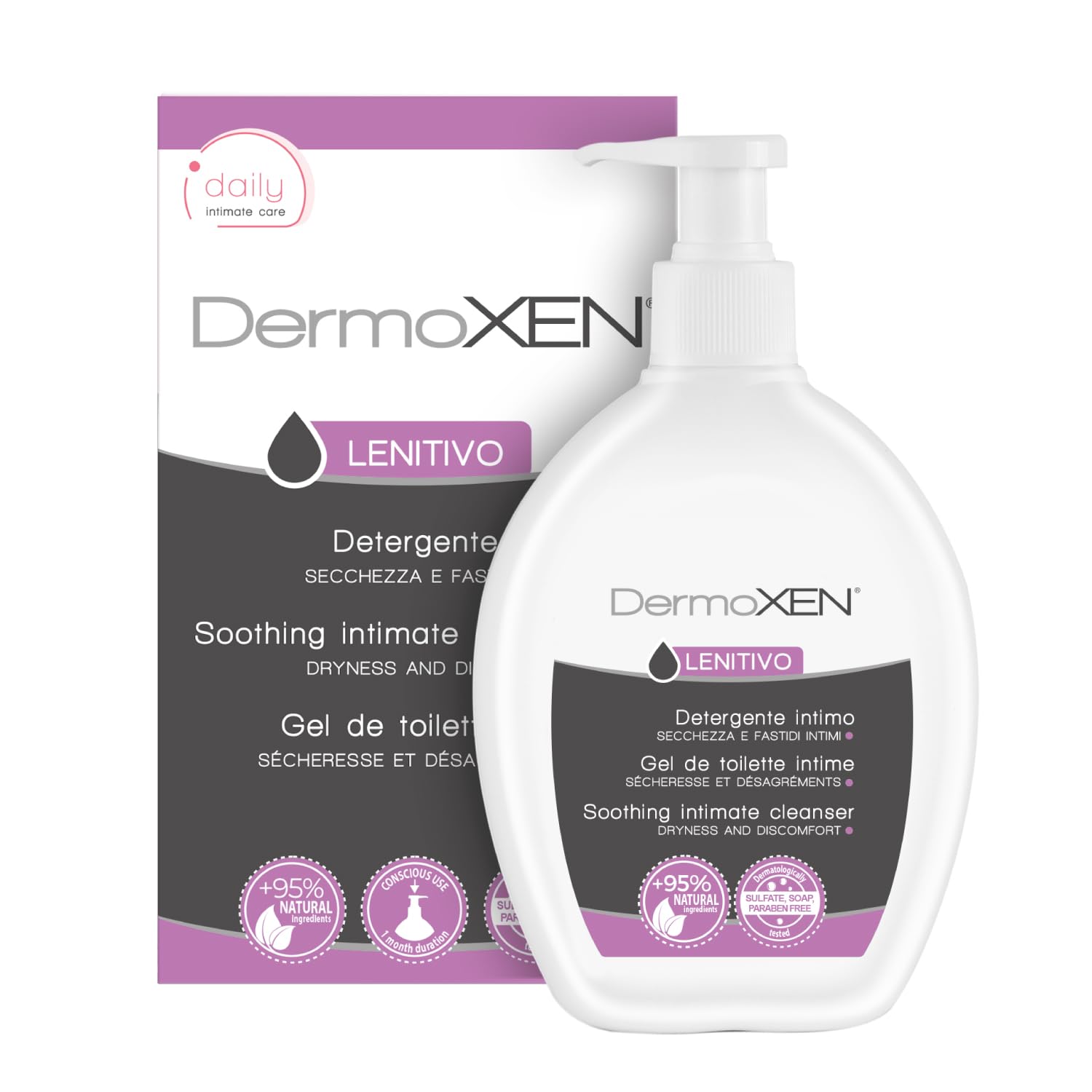 DERMOXEN Detergente Intimo Lenitivo e Idratante per Menopausa | 200ml | Sapone contro secchezza, prurito e arrossamenti. Con aloe vera, fiori di loto e prebiotici. Delicato, per l'uso quotidiano