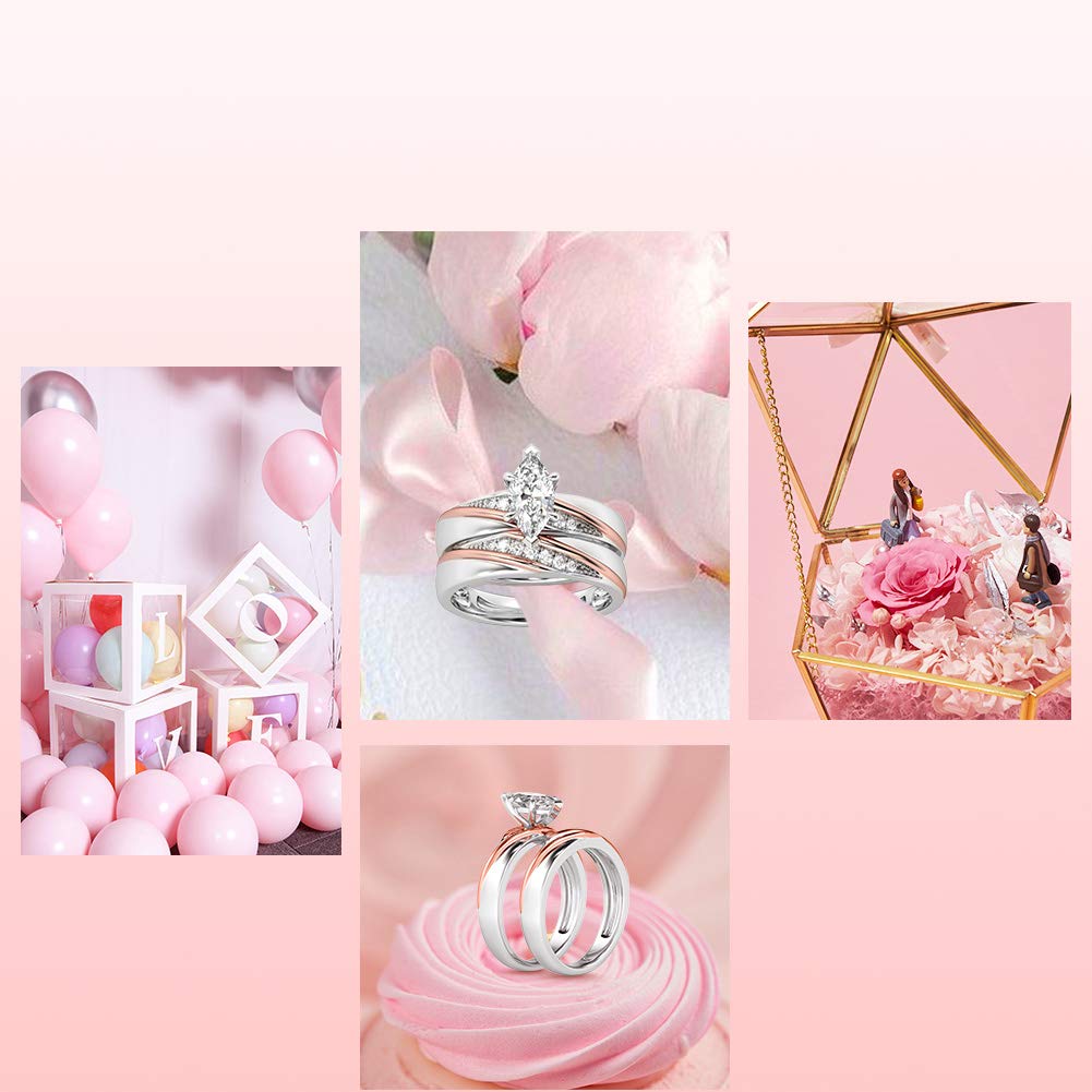 Jeulia 2 Stück Damen Ringe Set Sterling Silber Diagonal Marquise-Schliff Ringe Schmuck für Braut Hochzeit Band Verlobungsring