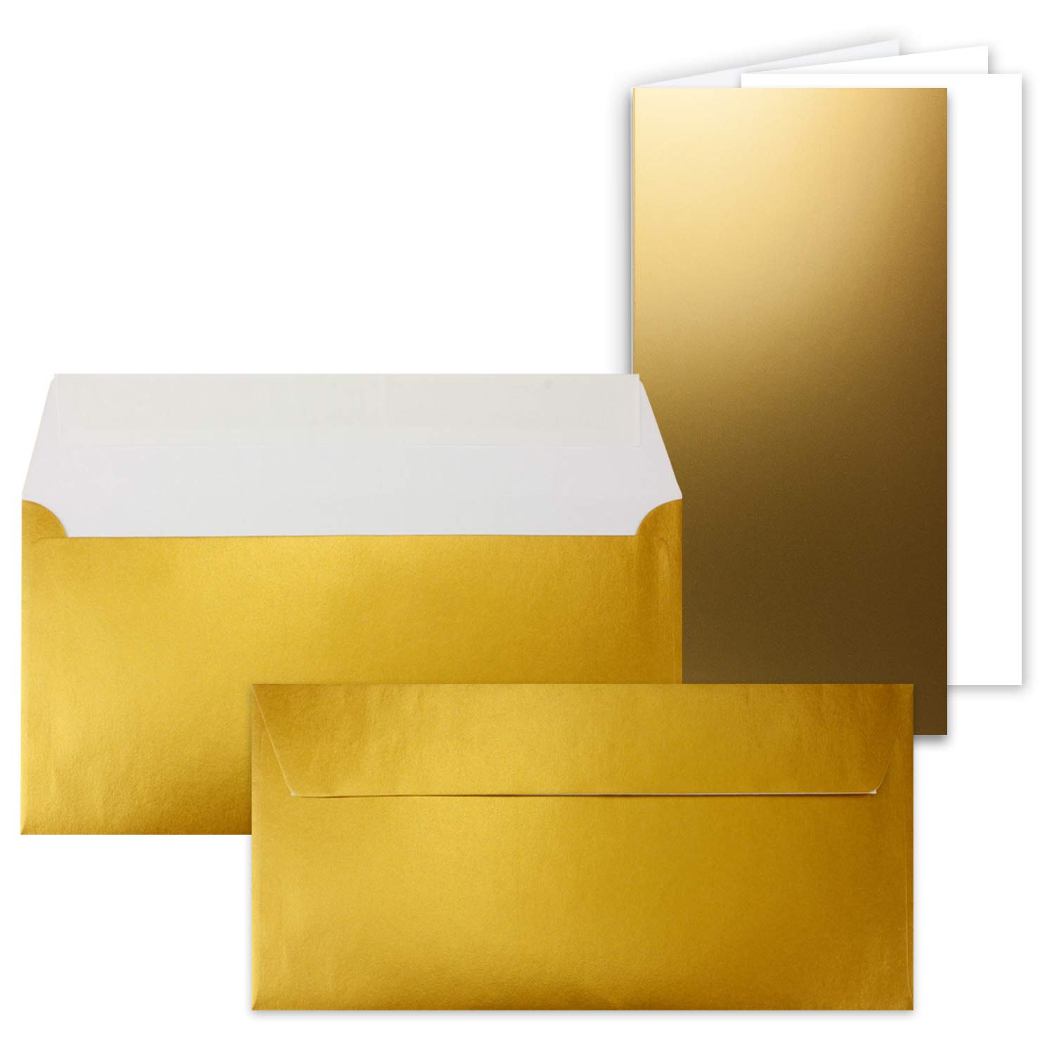 400x Faltkarten SET mit Brief-Umschlägen und Einlege-Blätter - Gold (Metallic) - DIN Lang - 10,5 x 21 cm - FarbenFroh by GUSTAV NEUSER