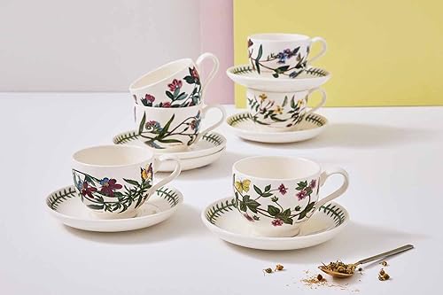Miniatura 7 de Portmeirion Botanic Garden - Juego de 6 tazas de té y platillo  Juego de 6 con motivos florales surtidos  Tazas de té y platillos de 7 onzas