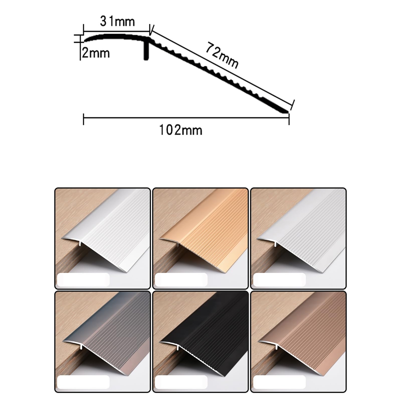 Bordes de escalera de metal antideslizantes para interiores y exteriores. Perfil de aluminio resistente. Protección de esquinas. Tiras antideslizantes para peldaños (gris hierro).