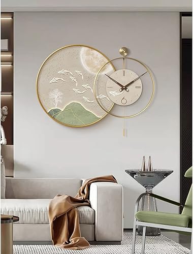 Miniatura 7 de Reloj de pared Reloj de pared redondo de nueve peces de metal no tictac relojes modernos de lujo decorativo pintura artística para sala de estar,