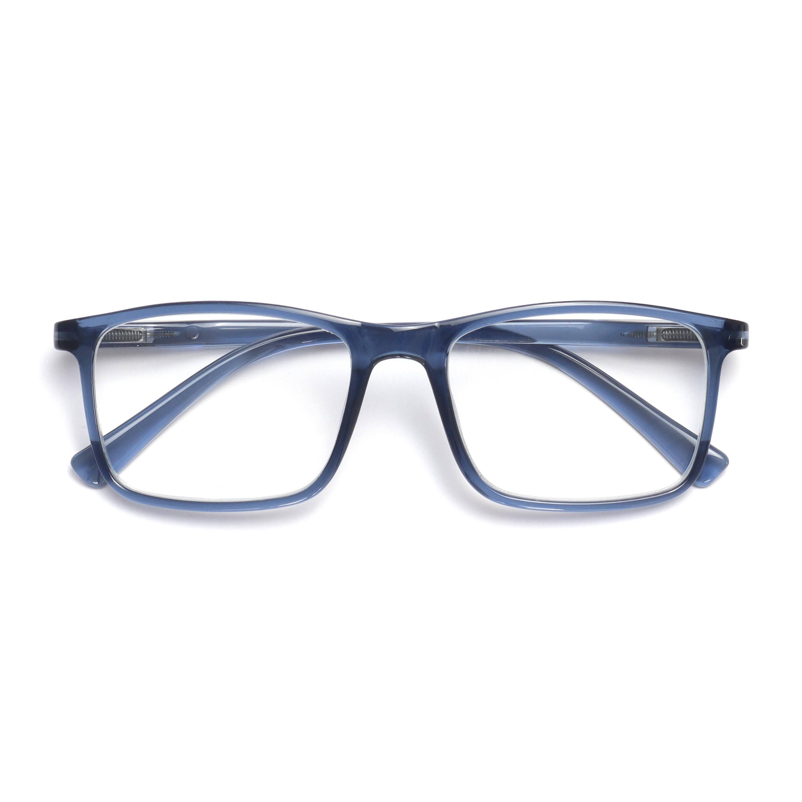 OPULIZE INK Reading Glasses for Women Men, Large Rectangular Frame with Spring Hinges & Scratch Resistant, Blue, +1(Pack of 1)