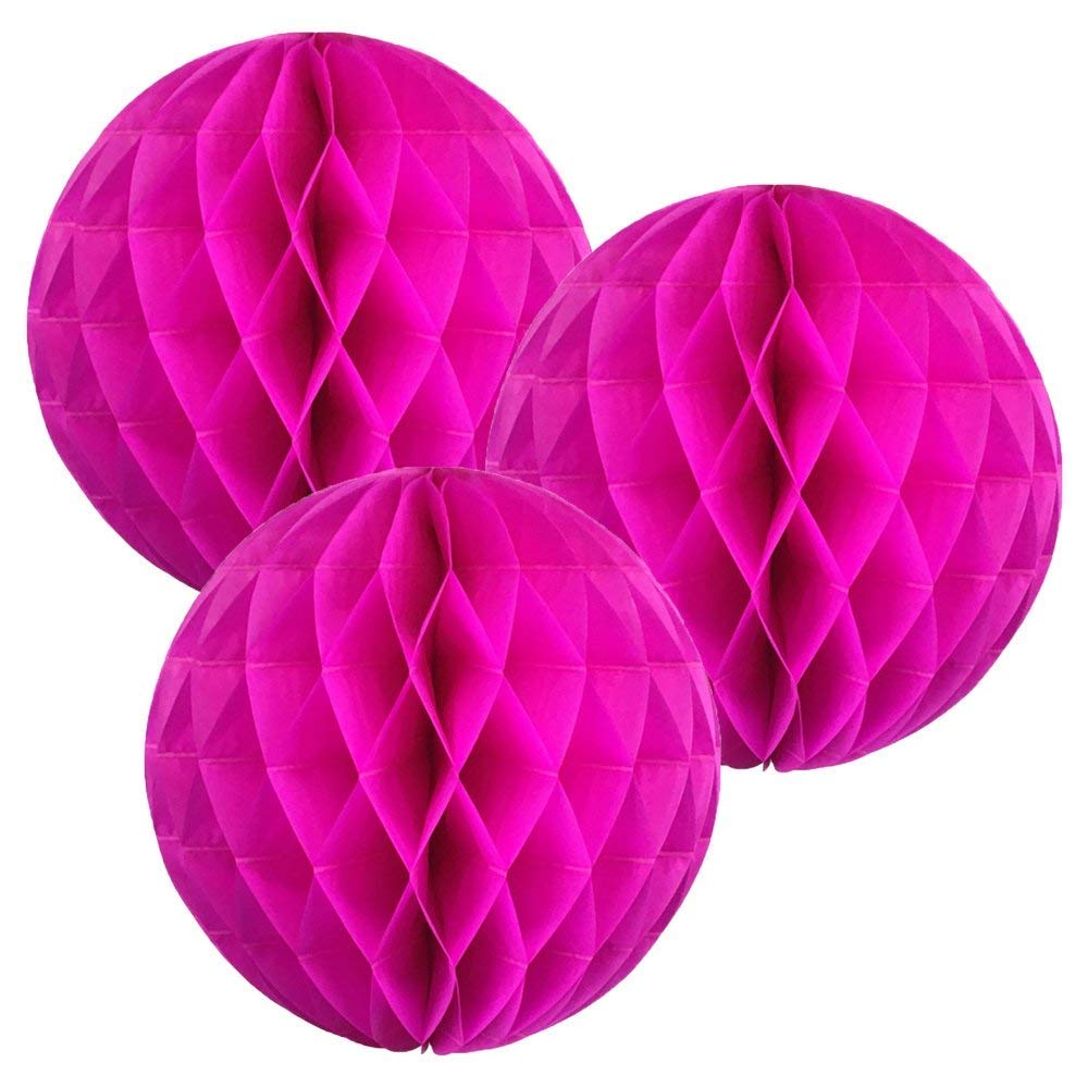 12"(30CM) Paper Honeycomb Balls (Pack of 3) Several Colours Available (Hot Pink)
