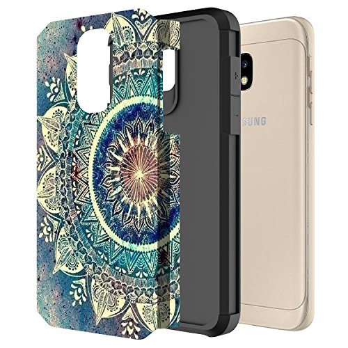 Samsung Galaxy J3 Achieve/J3 Star/J3 V 2Nd Gen./J3 2018/Express Prime 3/Sol 3/Amp Prime 3 2018 Case With Tempered Glass Screen Protector, Rosebono Graphic Case For Smj-337 (Green Mandala) #TOP1