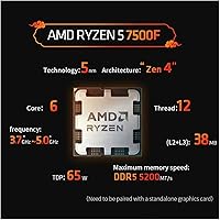 Vista 2 de FidemM AMD Ryzen 5 7500F R5 7500F 3.7GHz de 6 núcleos, 12 hilos CPU Procesador 5NM L3=32M 100-000000597 Socket AM5 Sin Ventilador