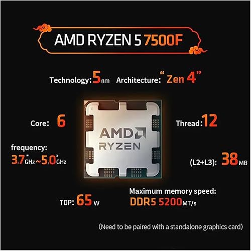 Miniatura 2 de FidemM Procesador AMD Ryzen 5 7500F R5 7500F 3.7GHz 6-Core 12-Thread CPU Procesador 5NM L3=32M 100-000000597 Socket AM5 sin enfriador