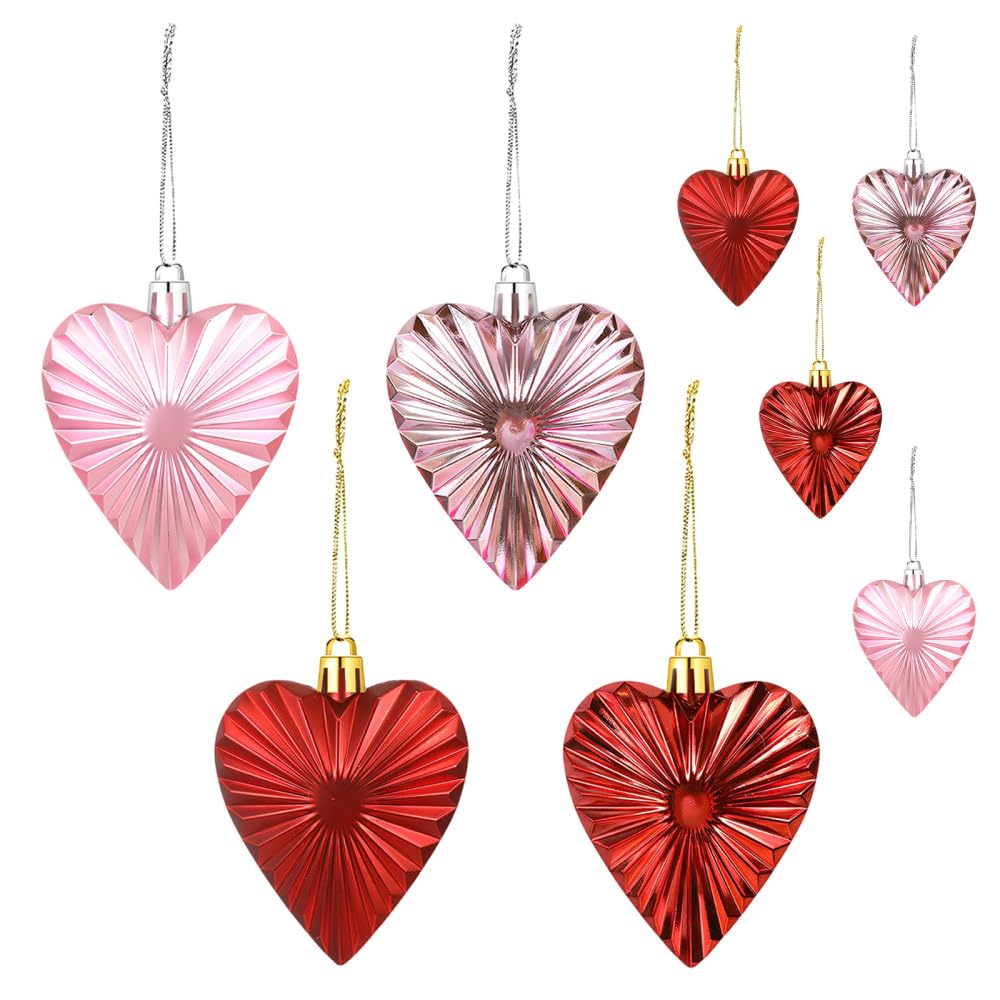 Mioyoow Pink/Red/Light 8/24Pcs Valentine's Day Hanging Ornaments, Metal Hearts Valentine Wedding Decoration For Tree, Present Wraping