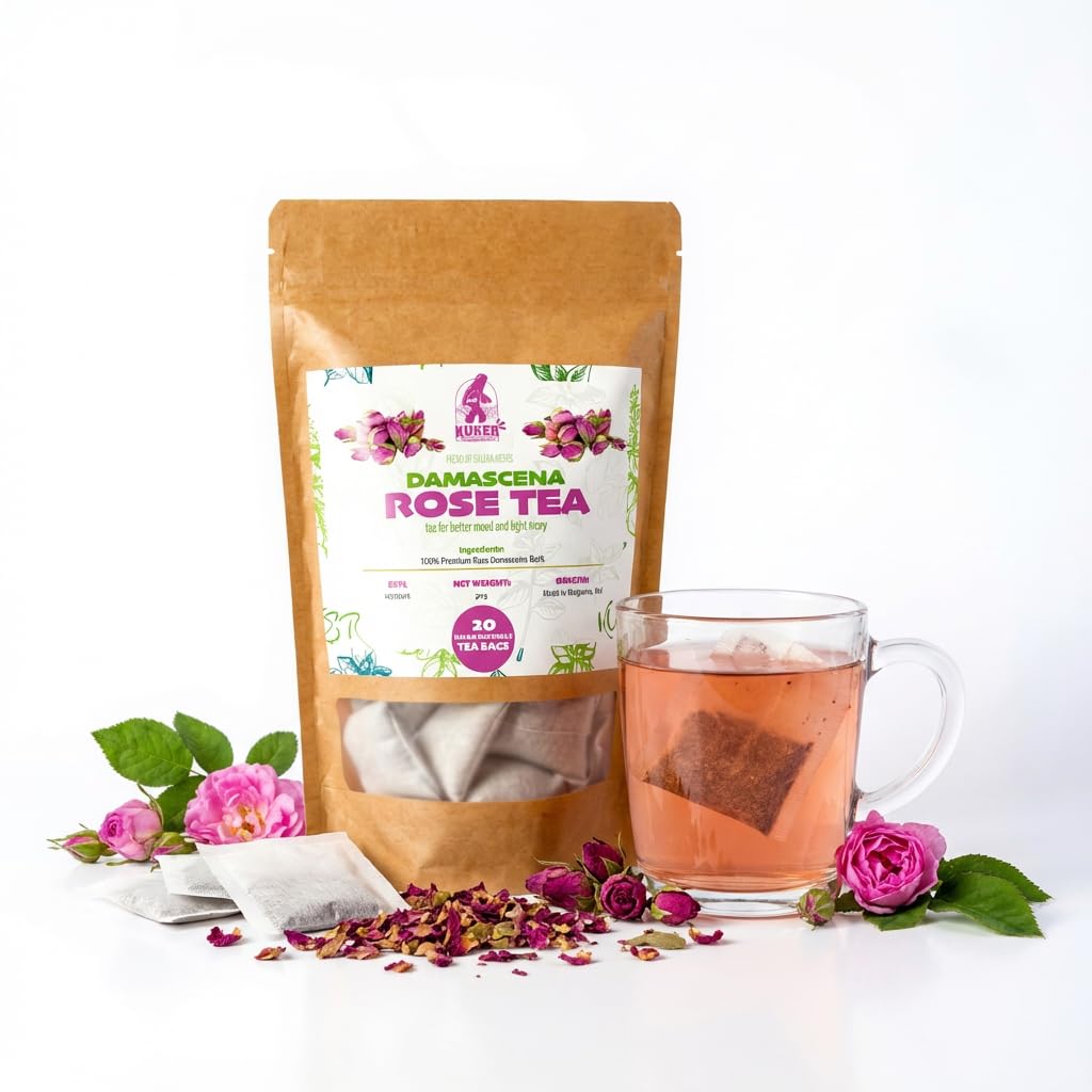 Rose Tea with Dried Rose Petals Edible, Dried Rose, Rose Buds - Dried Rose Buds, Edible Rose Petal, Rosehip Tea, Rose Petals for Culinary & Beverage Use - 20 Tea Bags, 30g