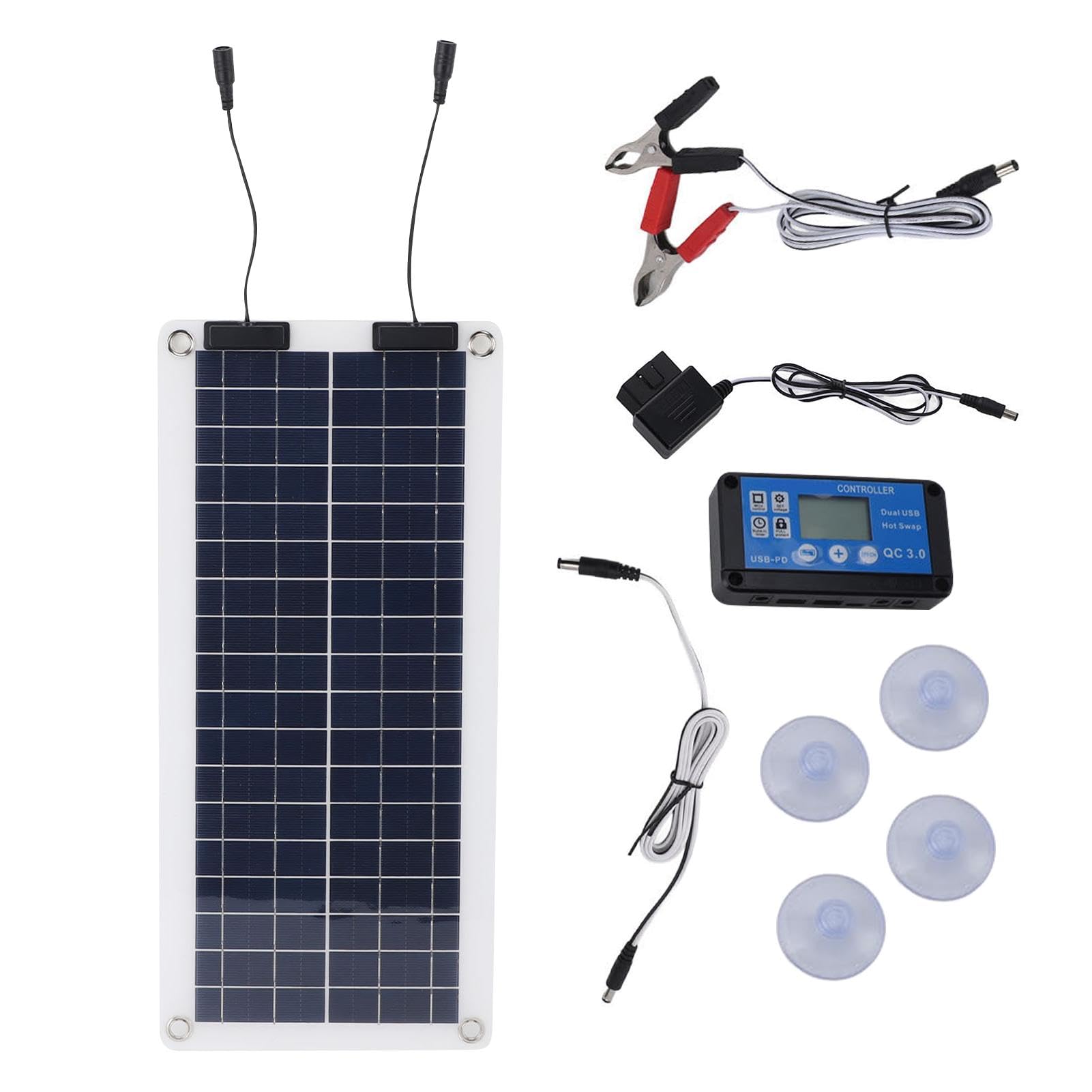 Solar-Autobatterie-Ladegerät, Solarpanel-Set, 12 V, 20 W, tragbares Solar-Ladepanel mit Steuerbox und SAE-Umwandlungskabeln für Auto, Wohnmobil, Motorrad, Boot