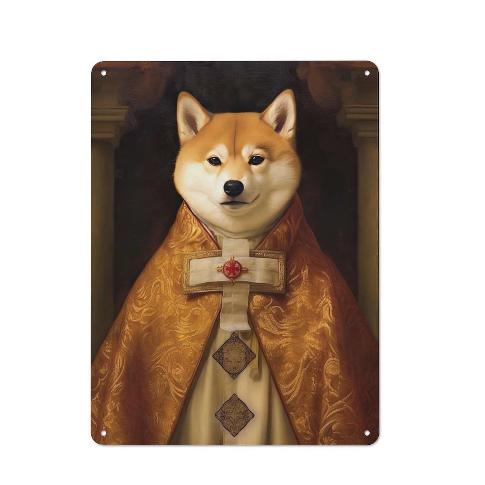 Modern Retro Shiba Inu The Pope Metal Wall Art Sign 40x30cm, Studio Wall Art for Modern Home, Workshop, Office Or Cafe