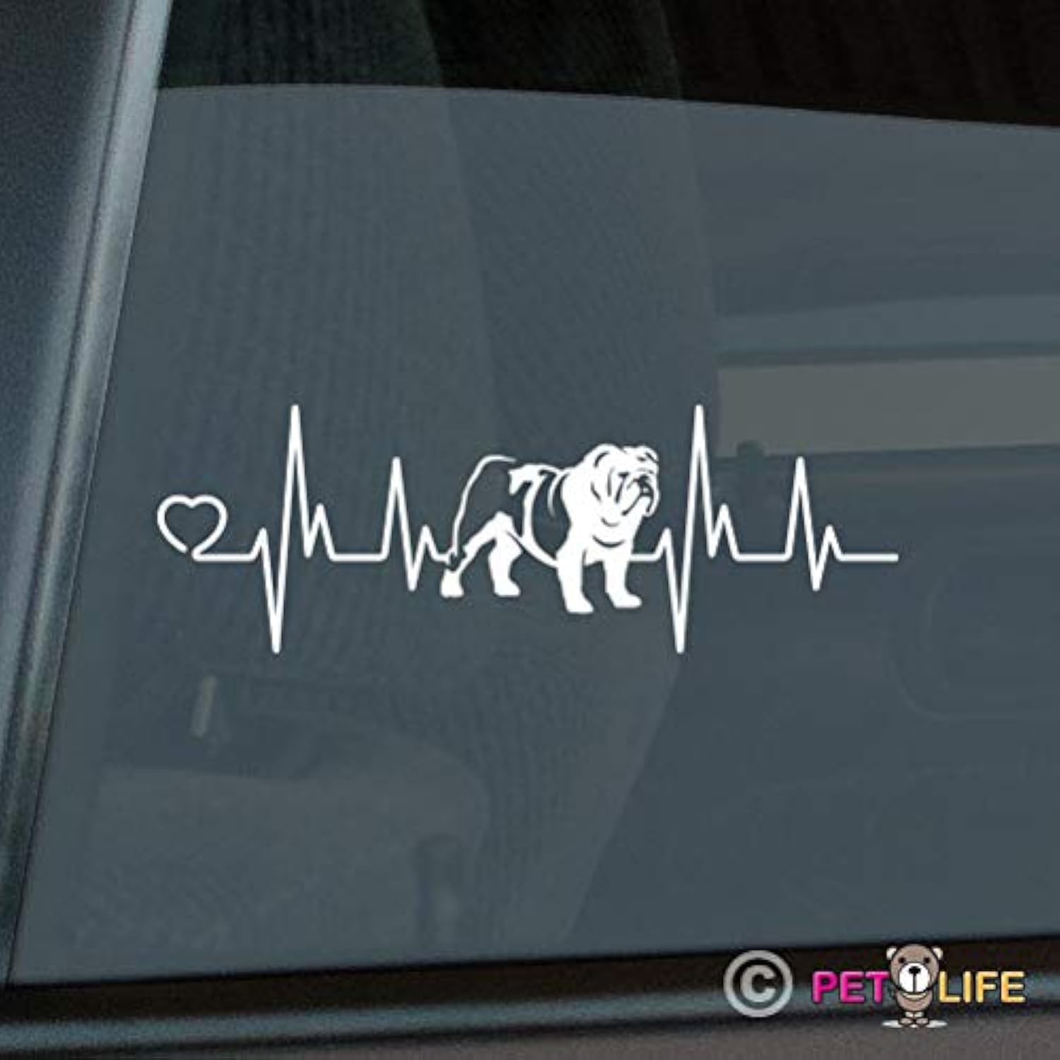 Mister Petlife British Bulldog Heartbeat Lifeline Sticker Vinyl Auto Window Love Dog English White 8.00" x 2.67"