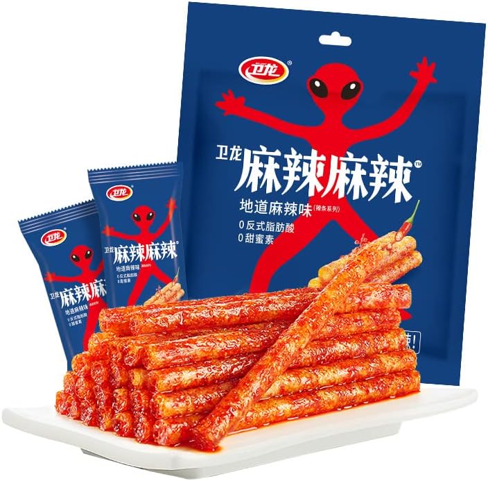 Weilong Hot Stick Spicy Bar, Small Gluten, LaTiao,Spicy Strip, Sweet Spicy Flavor Chinese Snack, Delicious Handmade Instant Spicy Snacks,Spicy strips Big gift bag (Slightly spicy,6 bags (108g))