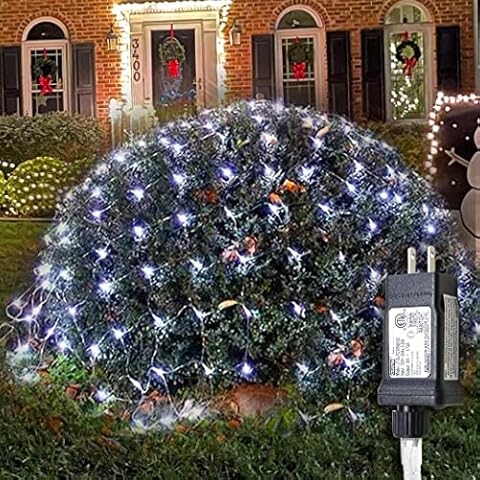 Christmas Net Lights Outdoor Decorations,Cool White 9.9ft x 6.6ft 264 LED Indoor Twinkle Mesh Lights,IP44 Waterproof 8 Modes Fairy Bush Lights,Low Voltage Plug-in Christmas Lights for Garden,Patio Cover
