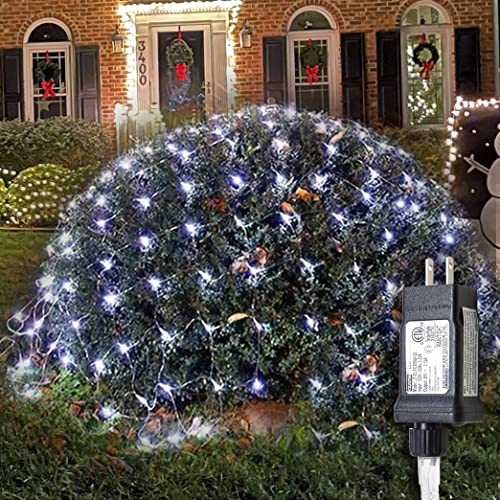 Christmas Net Lights Outdoor Decorations,Cool White 9.9Ft X 6.6Ft 208 Led Indoor, Ip44 Waterproof 8 Modes Fairy Twinkle Mesh Bush Lights, Low Voltage Plug-In For Garden,Patio
