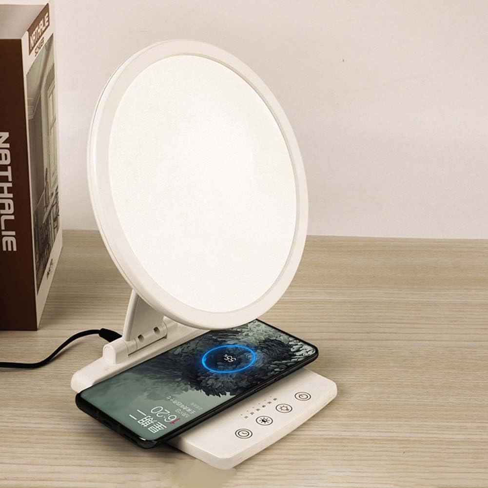 Lampe de Jour 10000 Lux Lux Lampe de Thérapie par la Lumière avec Chargeur sans Fil Eclairage Solaire Rotatif avec 6 Minuteries et Variateur Interrupteur Tactile Eclairage Thérapeutique UV Libre
