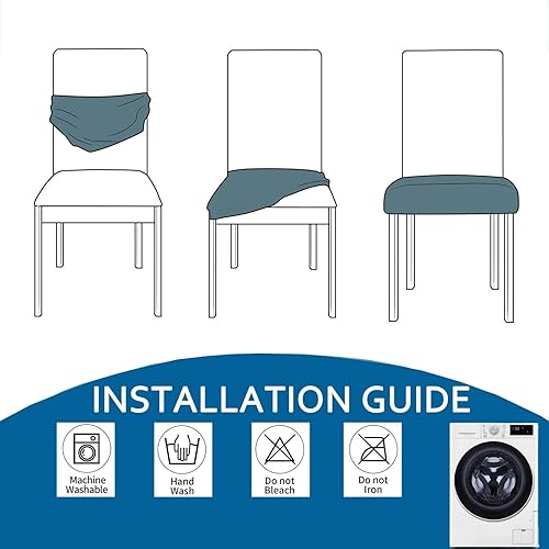 Miniatura 6 de Fundas de asiento de terciopelo para sillas de comedor, fundas elásticas para sillas de comedor de 4 piezas con parte inferior elástica para