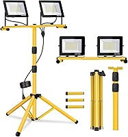 YKXJM 21000 Lumen LED Work Light with Foldable Tripod Stand, 2 Adjustable Heads, 6500K Waterproof Job Site Lighting