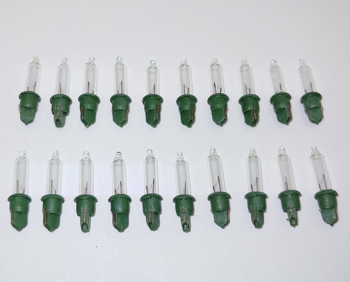 JL Missouri Parts & Misc. 20x Clear Style G Green Base Mini Christmas Tree Light Bulbs 2.5 Volt V 0.425 W Watt Glass Incandescent Holiday Light String Replacement