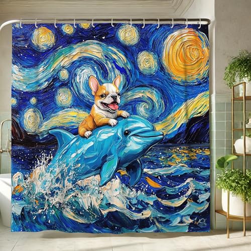 Rideau de douche motif dauphin, rideau de bain coloré en forme de dauphin, rideau de bain pour décoration de salle de bain, ensemble de rideau de douche...