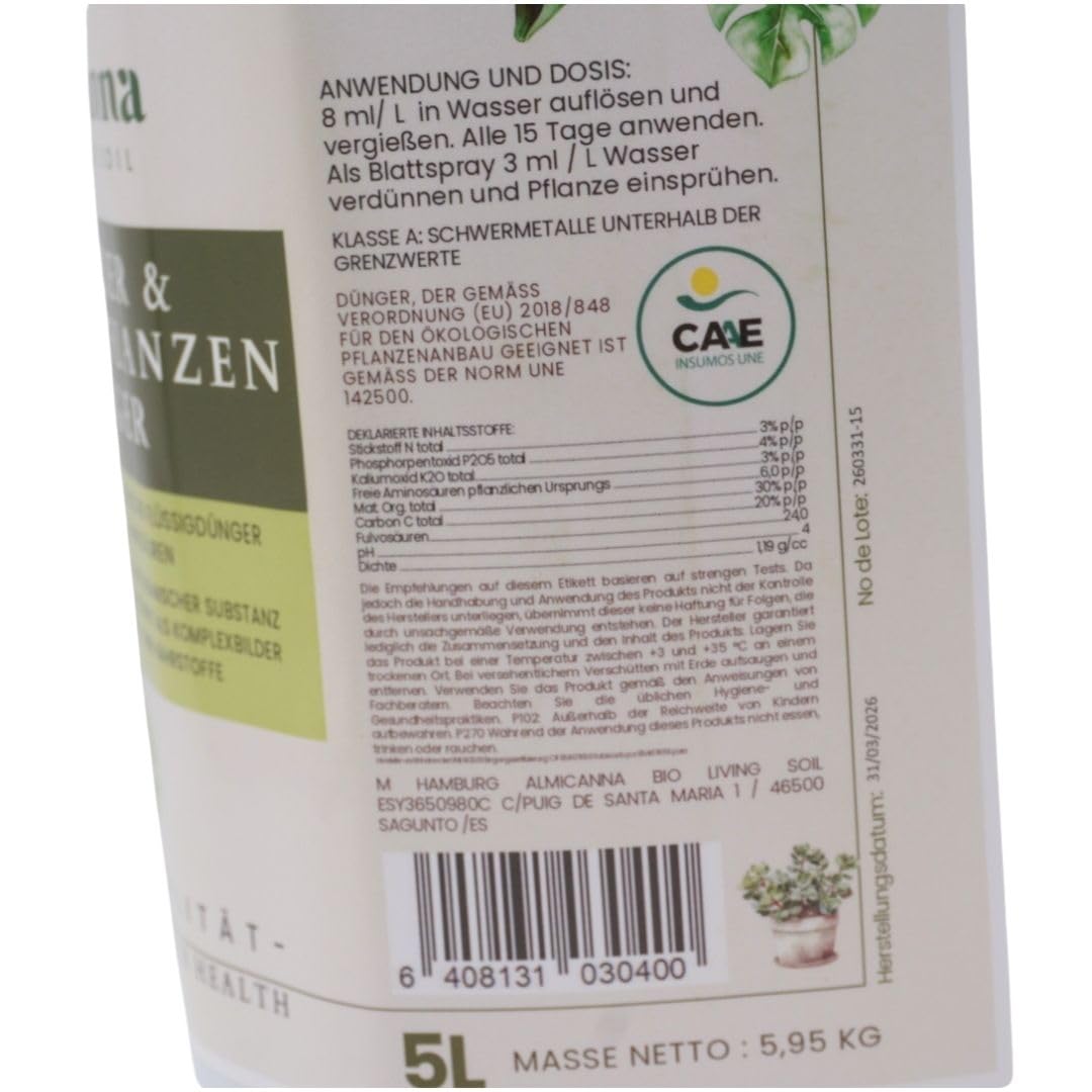 BIO Zier- & Balkonpflanzen Dünger 5L - NPK 3-4-3 Flüssig | Dünger für Kübel- & Zimmerpflanzen - Hoher Gehalt an Fulvinsäuren - Verbessert Bodenstruktur & fördert Blütenbildung