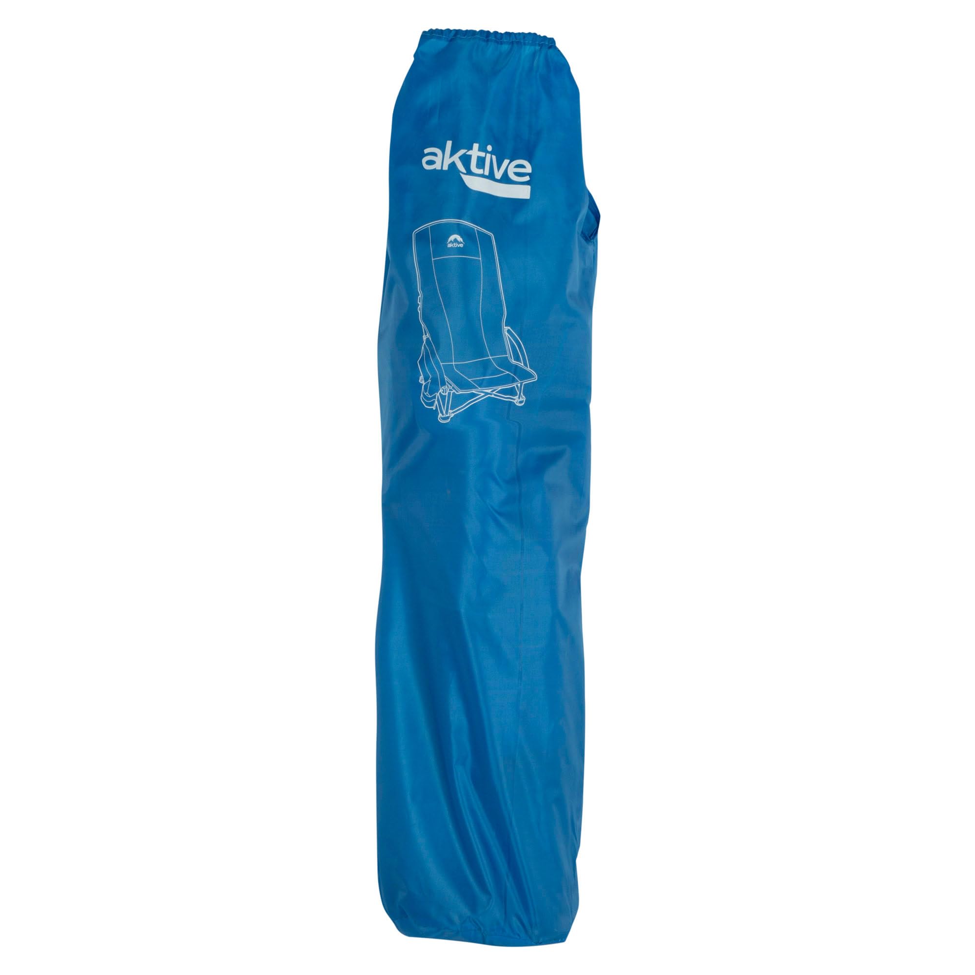 AKTIVE 63065 Silla Plegable, 56x46x94 cm, Azul, Asiento bajo, Respaldo Alto, Bolsillo, Posavasos, Topes antivuelco, Soporta 110 kg, Estructura Acero, Tejido poliéster, Asa Hombro, Sillas Plegables