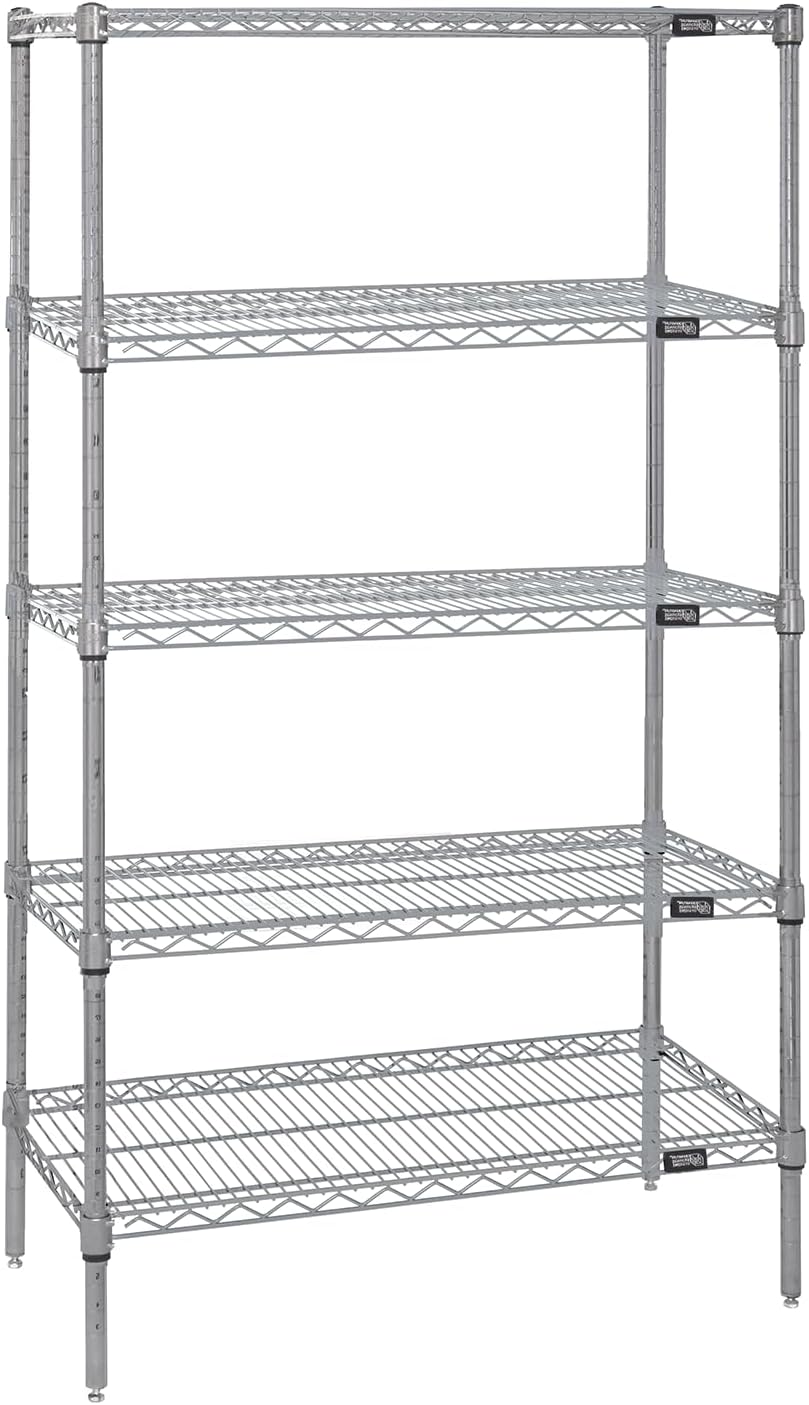 Quantum Storage Systems WR86-1236S-5 Starter Kit Wire Shelves Stainless Steel 5 Shelves 86" H x 36" W x 12" D
