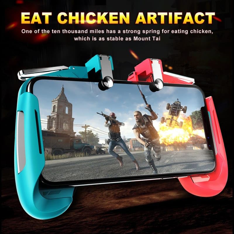 Image of AK16 PUBG Gaming Trigger for Smartphone 4 Finger Controler for Mobile Game PUBG, Free Fire & BGMI Gaming Grip Adjustable Phone Gamepad With L1 R1 Shooters Buttons (Red & Blue)