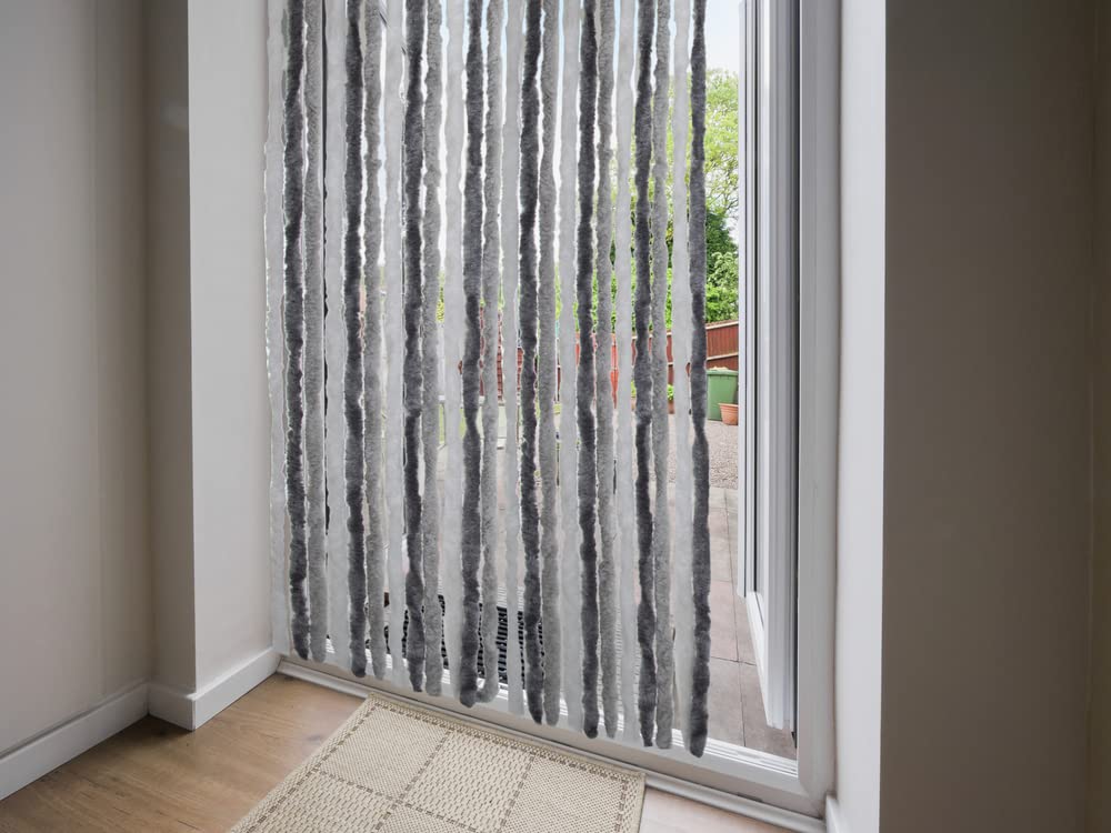 VERDELOOK | Tenda Ciniglia da Sole 100x220 cm, Bianco e Grigio, Fili: 24, Tenda per Porta Anti-Insetti e Anti Luce