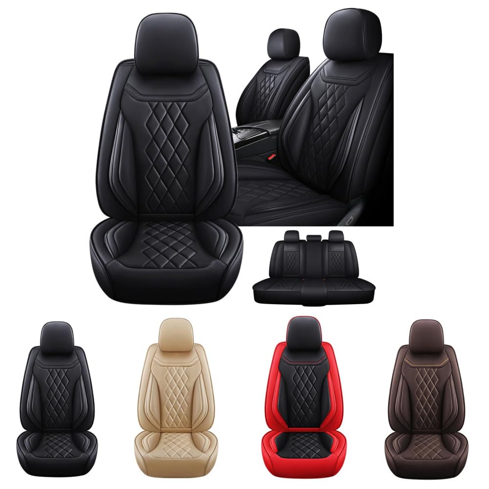 5 Seat Covers for Volvo S90 Recharge Plug-in Hybrid 2018-2019,Nappa Leather Car Seat Covers,Waterproof Soft Car Seat Covers,Airbag Compatible Interior Accessories(Standard,Classic+Black)