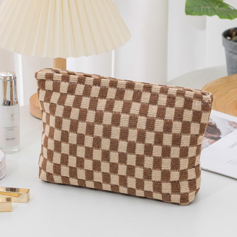 Miniatura 3 de Bolsa de maquillaje a cuadros, bolsa pequeña para cosméticos, bolsa de maquillaje de viaje para mujeres, estuche de viaje, neceser para herramientas