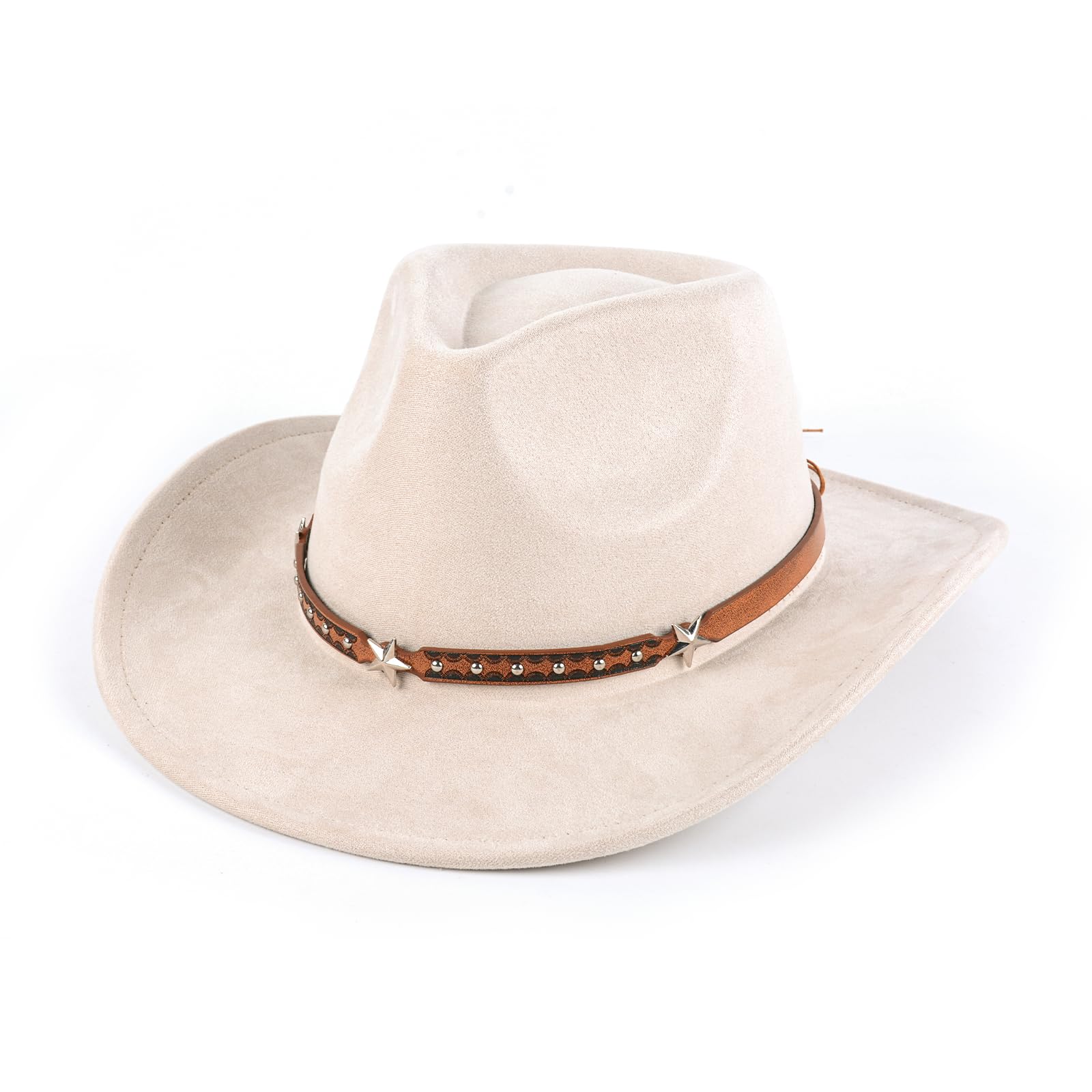 Cappello da cowboy per donne e uomini, a tesa larga, in pelle scamosciata, cappello da cowboy, tinta unita, per feste in denim e attività all'aperto, bianco