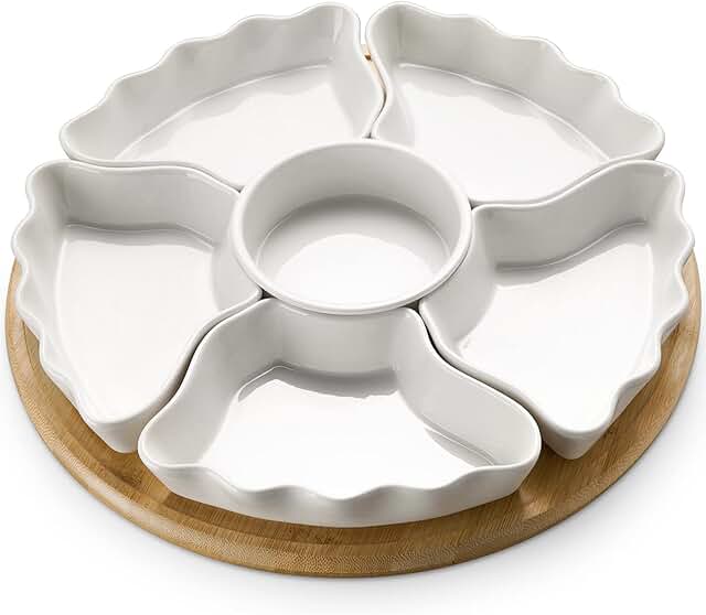 DOWAN 360° Rotatable Serving Tray and Platters, 12 Inch Divided Serving ...