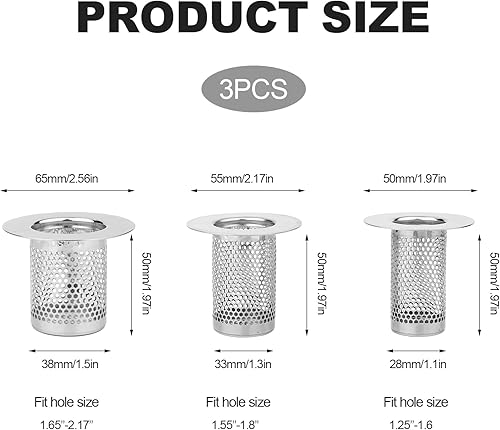 Miniatura 2 de SAVITA B35048 - 3 piezas de cubierta de drenaje de bañera, colador de pelo profundo, filtro de drenaje de ducha para colador de fregadero, bañera,