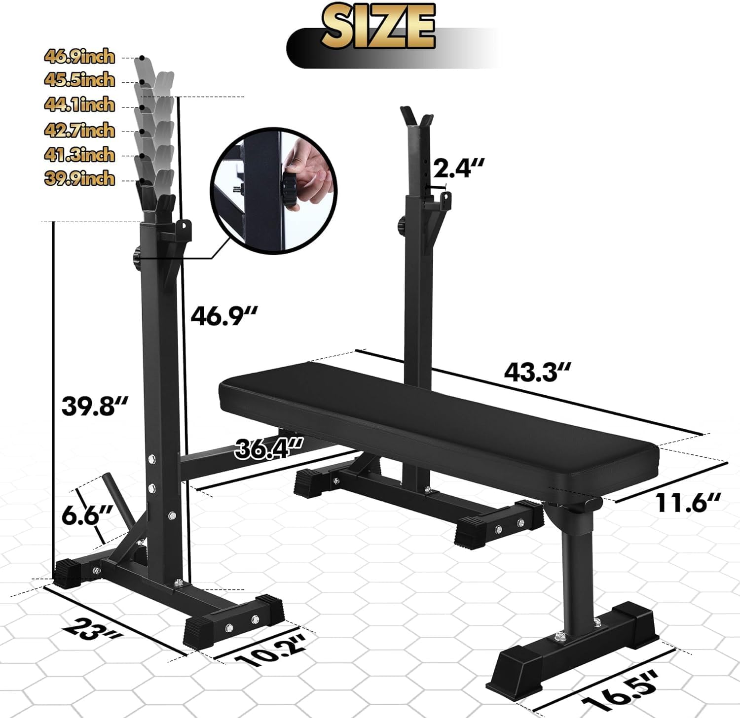 Bench Press, Olympic Weight Bench with Squat Rack Workout Bench Adjustable Barbell Rack Stand Strength Training Home Gym Multi-Function