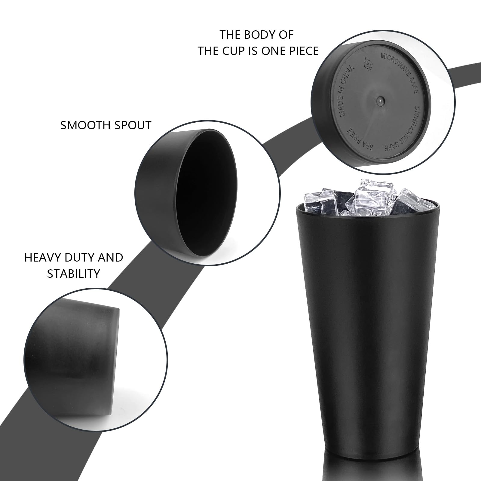 Juego de 12 vasos de plástico irrompibles, 32 onzas (color negro)