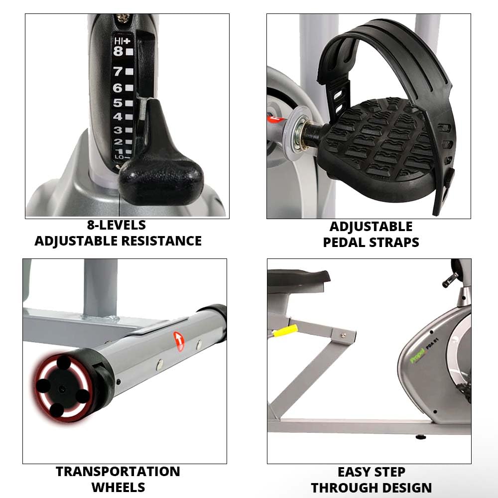 Propel FitnessOne PDA 81 Seated Recumbent Exercise Bike with Dual Action moving handle Arm Exerciser | Full-Body Workout for Adults & Seniors | 120 kg Capacity | 8-Level Magnetic Resistance | Adjustable Seat | 3