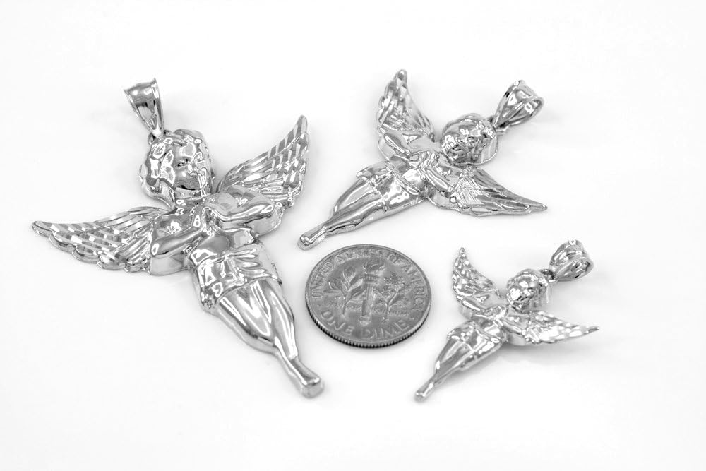 Religious Jewelry High Polish 925 Sterling Silver Angel Pendant (Large) - Image 3