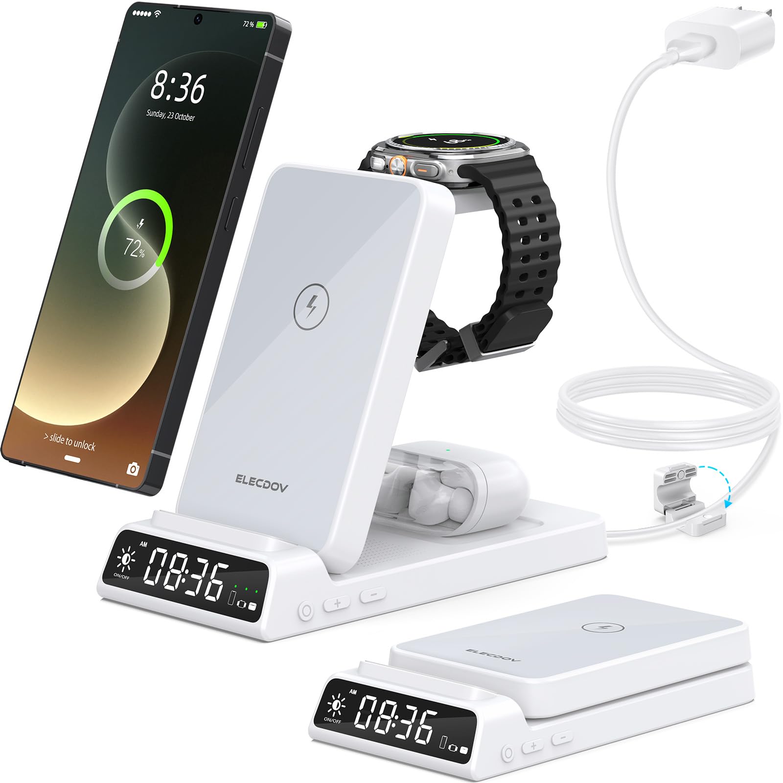 Drahtloses Ladegerät für Samsung Ladestation mit Uhr für Sam